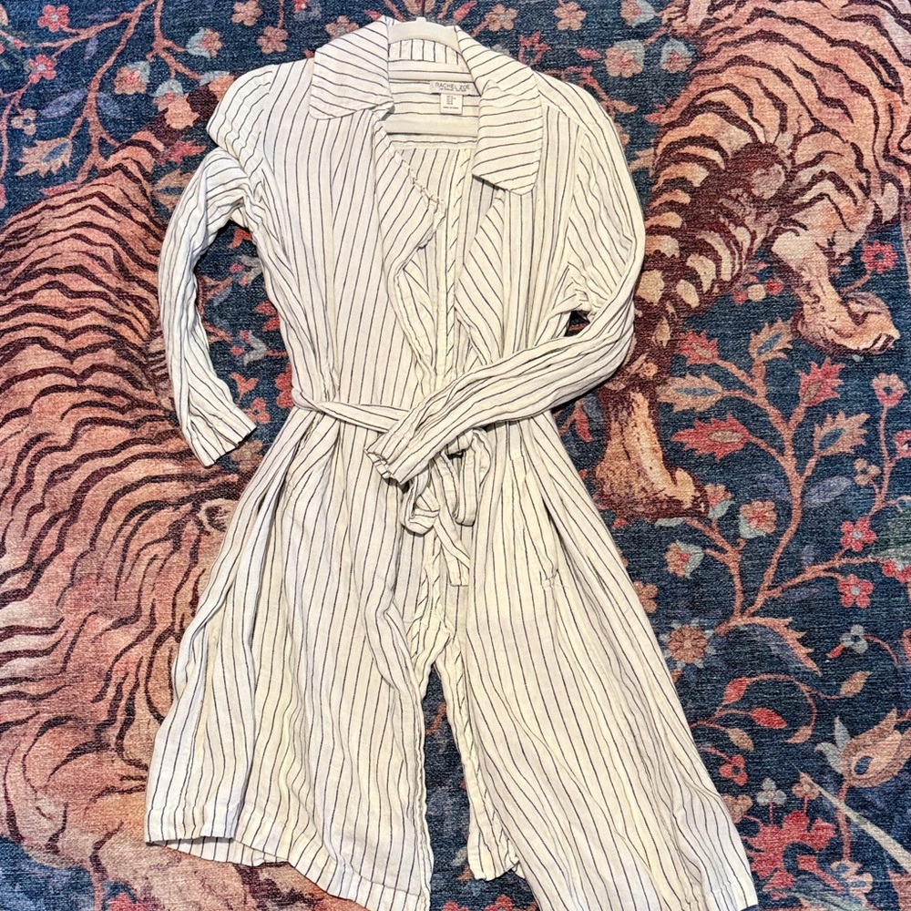 Rachel Zoe Cream and Black Striped Jumpsuit